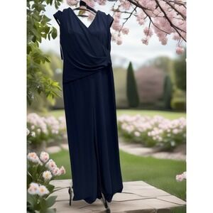 LAUREN‎ RALPH LAUREN SIZE (10) Dark Blue Jumpsuit Crossover Top, Split Shoulder